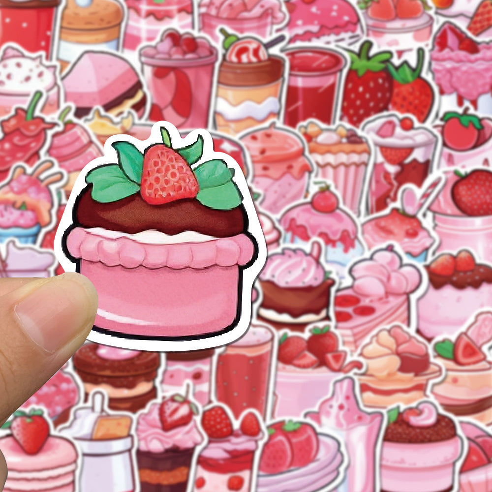 50PCS Pink Dessert Doodle Stickers, Cute Cartoon Sweet Treat Decals for Journals, Laptops, and Aesthetic Decor