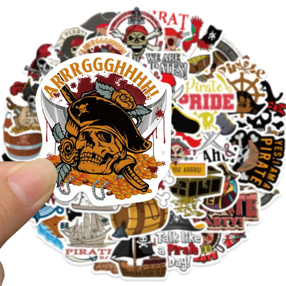 50PCS New Trendy Cartoon Cool Pirate Graffiti Helmet Water Cup DIY Waterproof PVC Children's Toy Reward Sticker