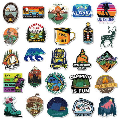 50PCS Outdoor Adventure Stickers Camping Wilderness Natural Graffiti Refrigerator Water Cup Waterproof Skateboard