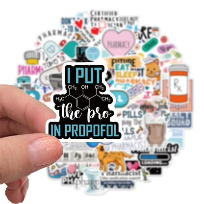 50PCS Cartoon Pharmacist Sticker Personalized Decoration Luggage Compartment Notebook Guitar Water Cup Waterproof