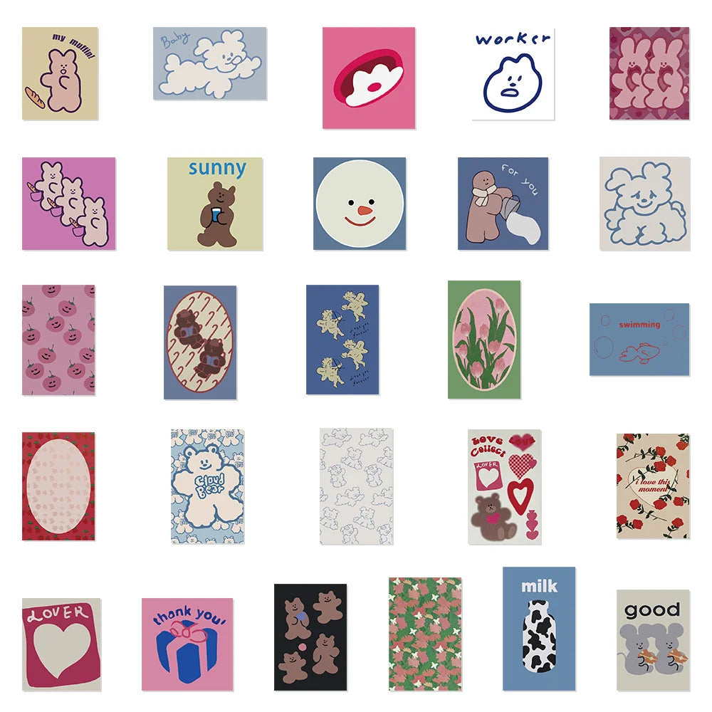 50PCS Little Fresh Girly Heart Graffiti Waterproof Sticker Toy Decoration Notebook Gift iPad Guitar PVC Sticker