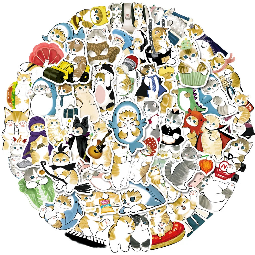 50 pieces of cute cartoon ink cat graffiti stickers, personalized DIY creative trend decoration refrigerator helmet guitar, laptop computer phone case, suitcase decoration sticker toys