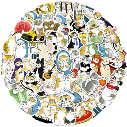 50 pieces of cute cartoon ink cat graffiti stickers, personalized DIY creative trend decoration refrigerator helmet guitar, laptop computer phone case, suitcase decoration sticker toys