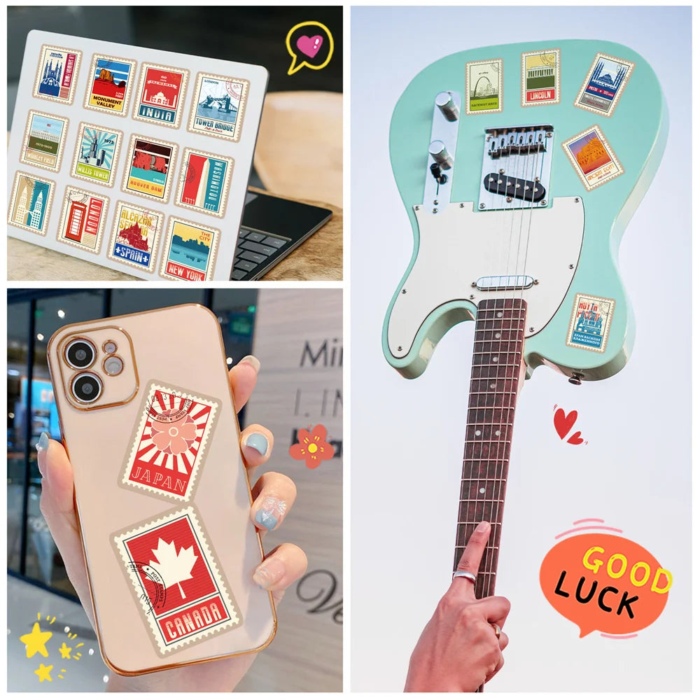 100PCS World Landmark Personalized Sticker Waterproof City Map Creative Notebook Mobile Phone Graffiti Skateboard