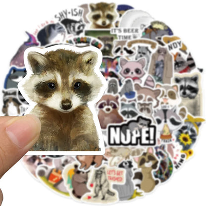 50PCS Cartoon Animal Raccoon Cute Sticker Decoration Suitcase Laptop IPad Journal Guitar Cup Waterproof Sticker