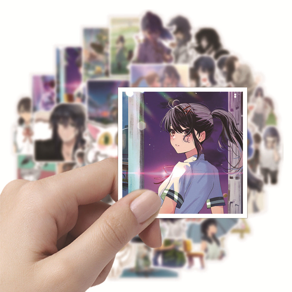 50PCS Anime Stickers: Makoto Shinkai's Haruhi Travel Doodle Collection Exquisite, Fashionable, Creative DIY Decorative Stickers for Notebooks Perfect for Skateboards, Laptops, Water Bottles, Helmets, and Stationery Cases