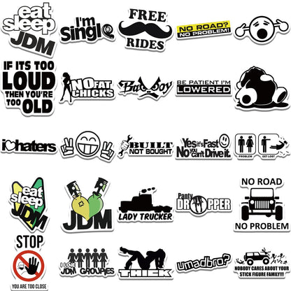 50PCS Cartoon JDM Text Trend Creative Graffiti Sticker Bike Skateboard Car Helmet Laptop Computer