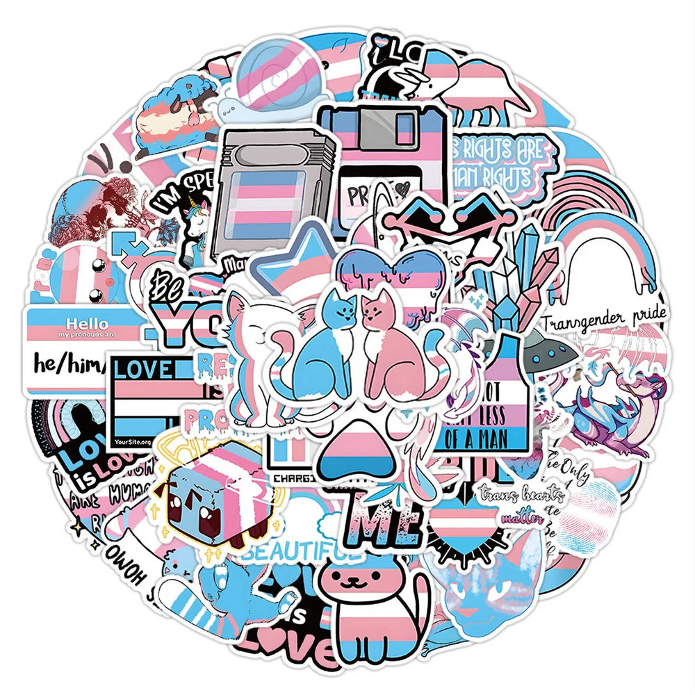 60PCS of transgender pride cartoon graffiti stickers, personalized, fashionable, creative and exquisite trend decorative decal toys, skateboards, mugs, helmets, guitars and popular stickers