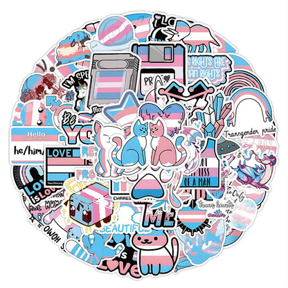 60PCS of transgender pride cartoon graffiti stickers, personalized, fashionable, creative and exquisite trend decorative decal toys, skateboards, mugs, helmets, guitars and popular stickers