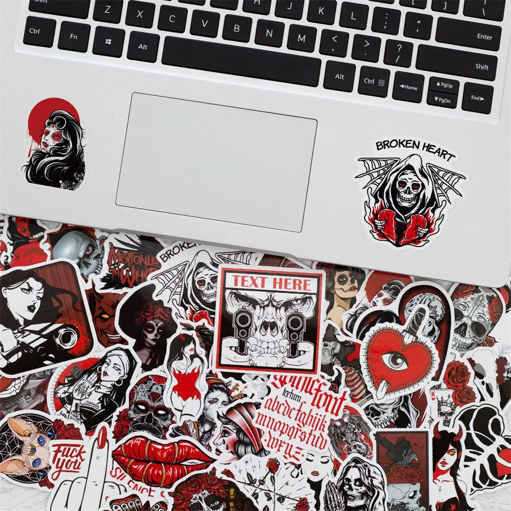 50PCS Gothic Horror Stickers Devil Dark Red Wind Punk Wind Horror Red and Black Suitcase Stickers