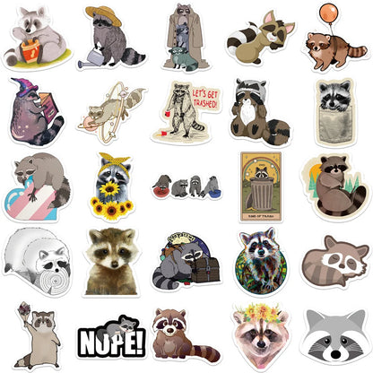 50PCS Cartoon Animal Raccoon Cute Sticker Decoration Suitcase Laptop IPad Journal Guitar Cup Waterproof Sticker