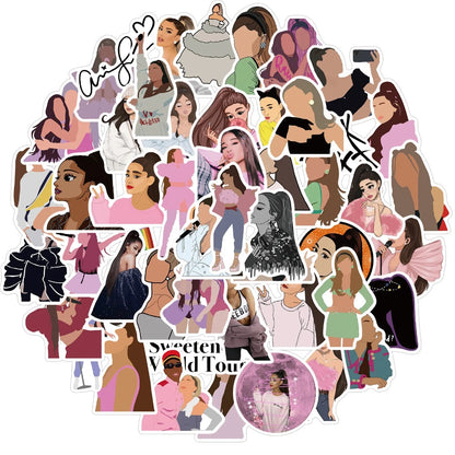 50PCS Ariana Grande Inspired Cute Girl Doodle Stickers Pack, Kawaii Cartoon Star Portrait Vinyl Decals for Fans