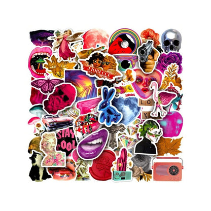 50PCS Cartoon Pink American Retro Art Creative Graffiti Stickers Exquisite Fashion Creative DIY Journal Decorative Decals Suitable for Skateboard Helmets, Laptops, and Stationery Boxes