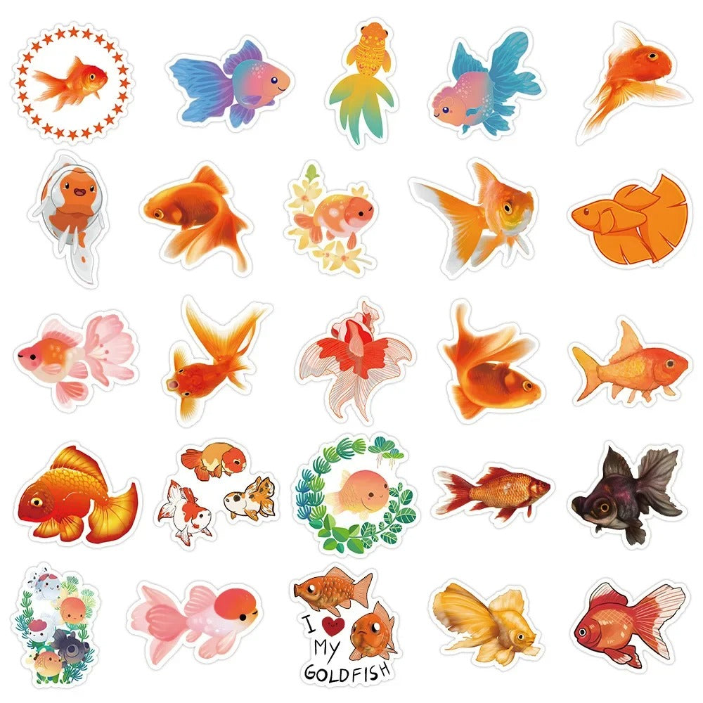 50PCS Cute Cartoon Goldfish Doodle Stickers Exquisite, Fashionable, Creative DIY Decorative Decals Perfect for Skateboards, Guitars, Laptops, Water Bottles, and Stationery Cases
