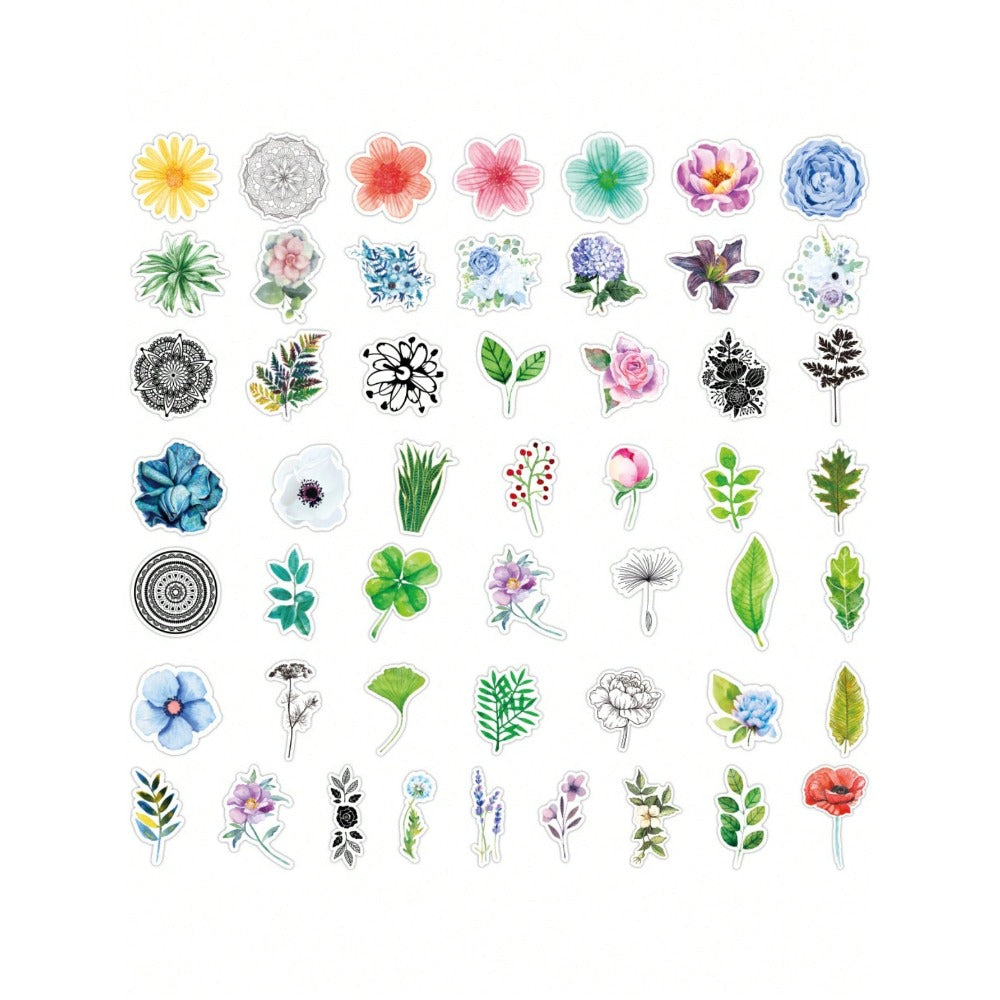 50-Piece Cartoon Fresh & Beautiful Floral Doodle Stickers Exquisite, Fashionable & Creative DIY Decorative Stickers for Notebooks Suitable for Cups, Helmets, Skateboards, Stationery Boxes & More