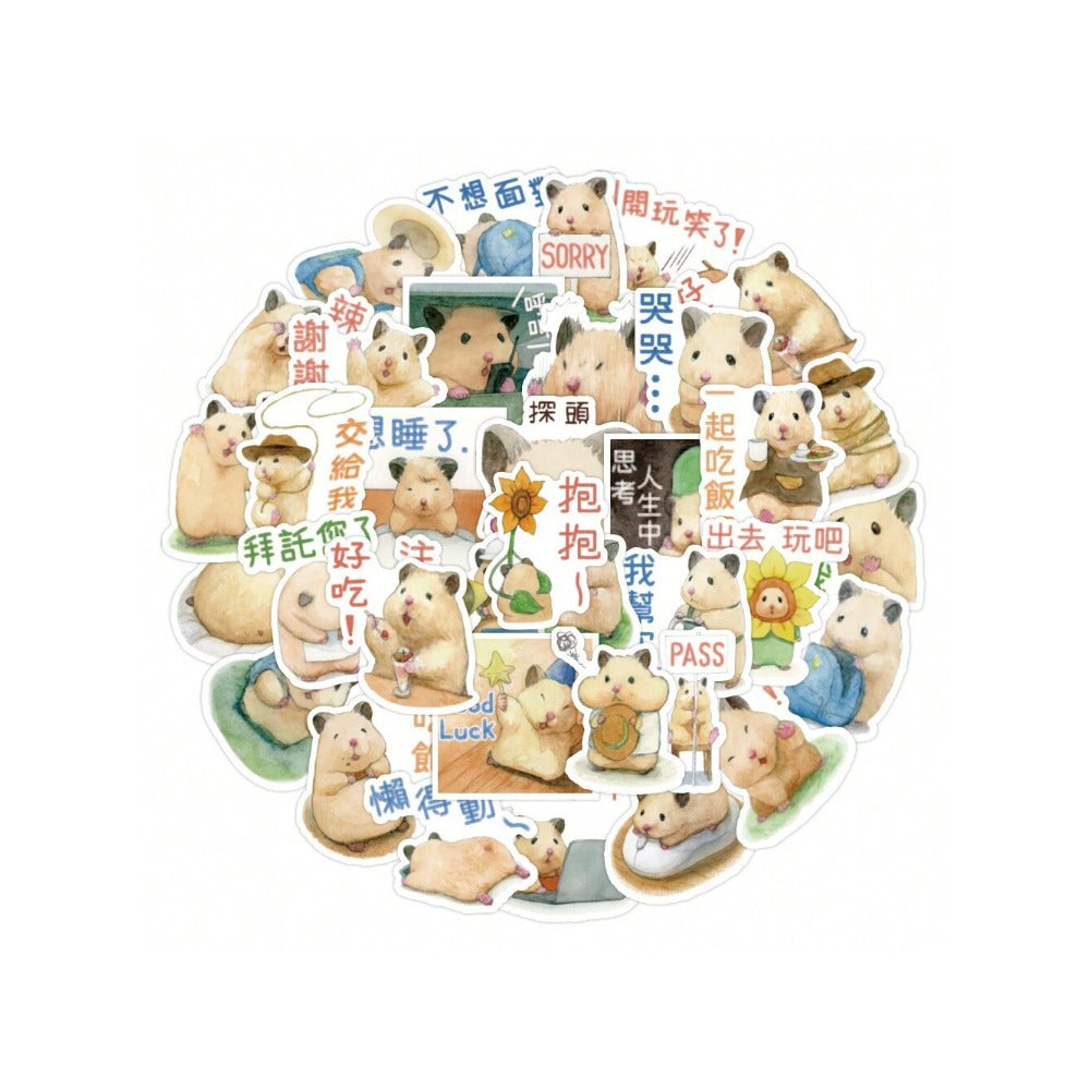 40PCS Cartoon Hamster Adorable Doodle Stickers Exquisite, Fashionable, Creative DIY Plain Notebook Decorative Decals Suitable for Suitcases, Laptops, Skateboards, Water Bottles, Helmets, Stationery Boxes