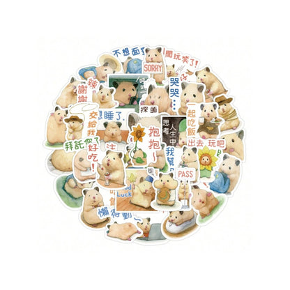40PCS Cartoon Hamster Adorable Doodle Stickers Exquisite, Fashionable, Creative DIY Plain Notebook Decorative Decals Suitable for Suitcases, Laptops, Skateboards, Water Bottles, Helmets, Stationery Boxes