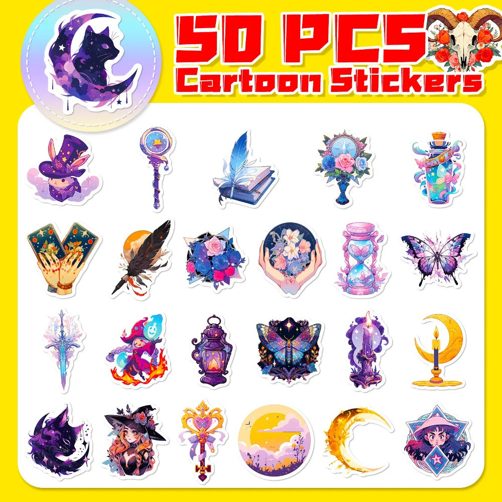 50PCS Cartoon Magic Element Doodle Stickers Exquisite, Fashionable, Creative DIY Decorative Stickers for Notebooks Suitable for Helmets, Laptops, Skateboards, Water Bottles, and Stationery Cases