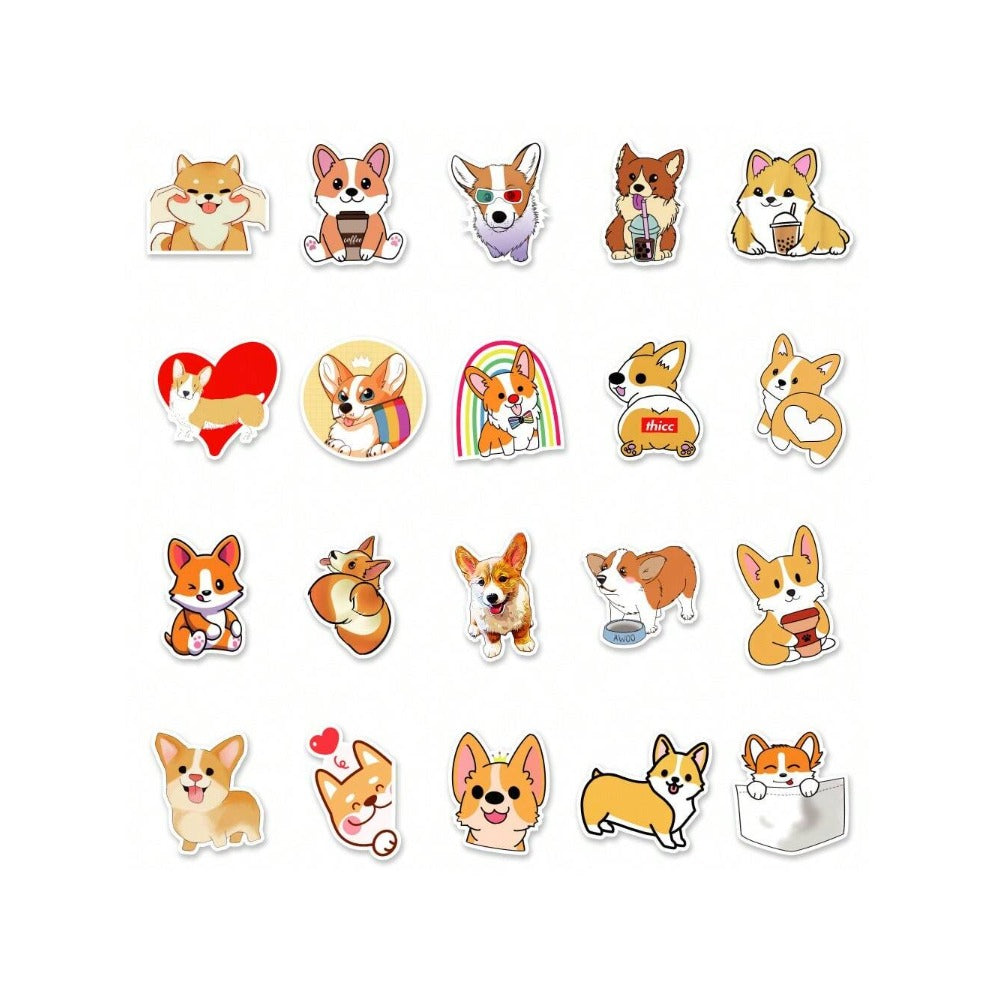 50PCS Cute Cartoon Animal Corgi Doodle Stickers Exquisite, Fashionable, Creative DIY Journal Decorations Suitable for Suitcases, Water Bottles, Guitars, Skateboards, and Stationery Cases