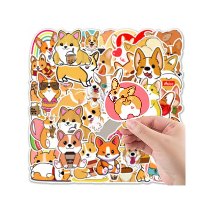 50PCS Cute Cartoon Animal Corgi Doodle Stickers Exquisite, Fashionable, Creative DIY Journal Decorations Suitable for Suitcases, Water Bottles, Guitars, Skateboards, and Stationery Cases