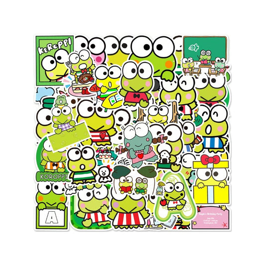 50PCS Adorable Big-Eyed Frog Cartoon Doodle Stickers Exquisite, Fashionable, Creative DIY Planner Decor Decals Perfect for Mugs, Helmets, Skateboards, and Stationery Cases