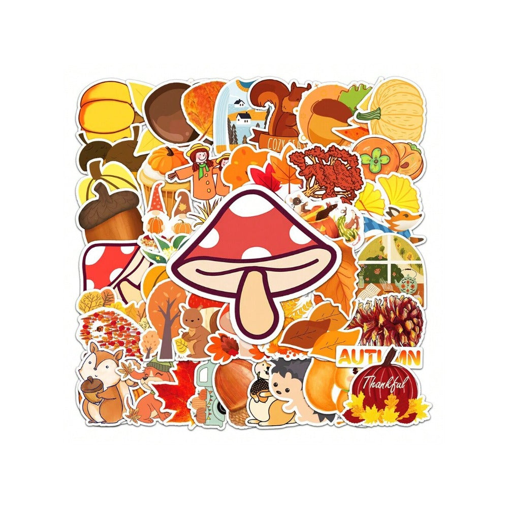 50PCS Autumn Scenery Cartoon Doodle Stickers Exquisite Creative DIY Journal Decorative Decals Suitable for Suitcases, Laptops, Diaries, Guitars, Skateboards, and Stationery Cases