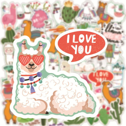50PCS Cartoon Green Fresh Cute Alpaca Cactus Doodle Stickers Exquisite Fashion Creative DIY Journal Decorative Decals Suitable for Mugs, Helmets, Skateboards, Refrigerators, Stationery Boxes