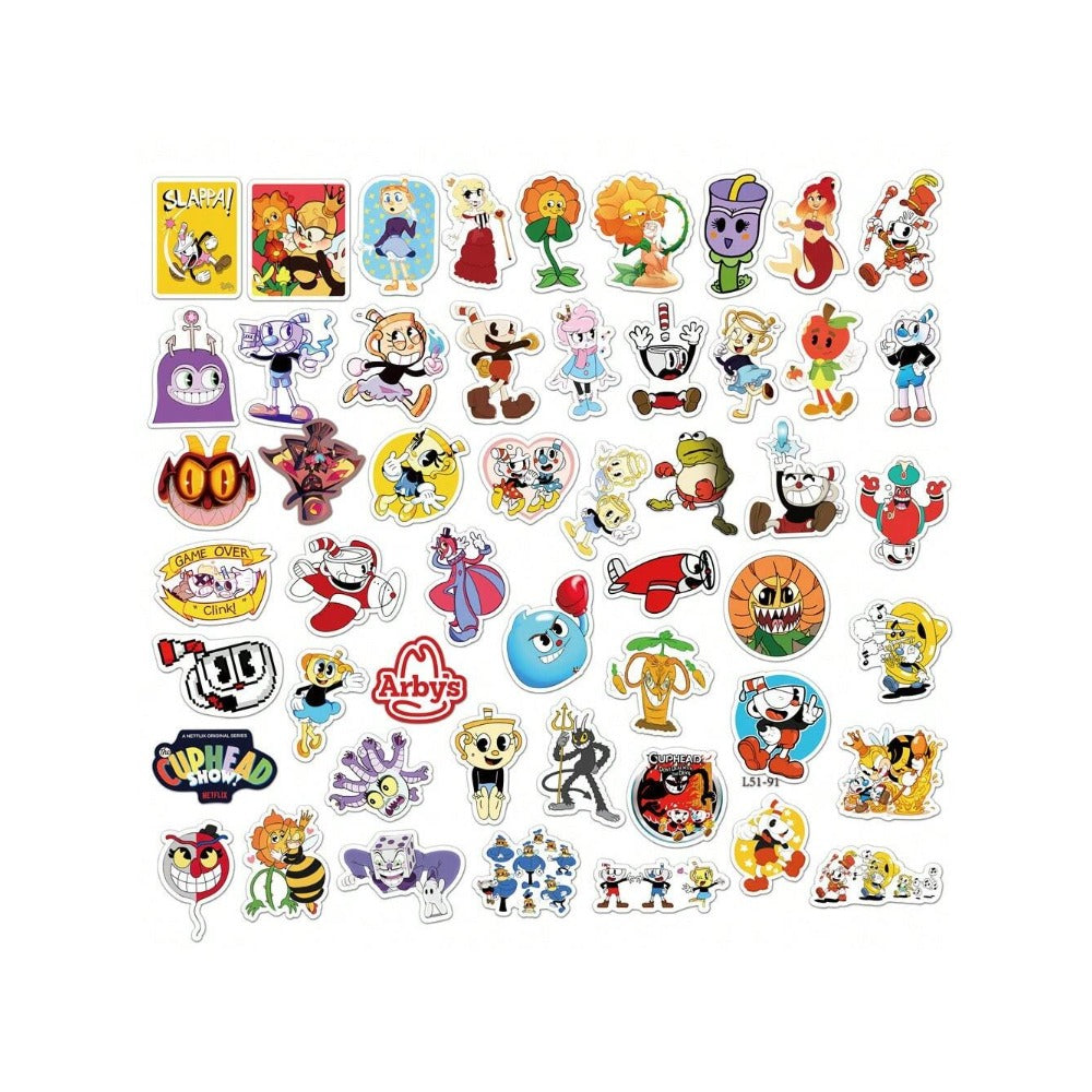 50PCS Cartoon Game Cuphead Adventure Doodle Stickers Exquisite, Stylish, Creative DIY Decorative Stickers for Notebooks Suitable for Suitcases, Laptops, Skateboards, Water Bottles, and Stationery Cases