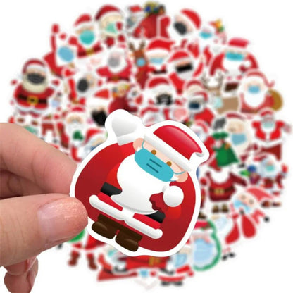 50PCS Cartoon Santa Claus Mask-Wearing Decorative Style Graffiti Stickers Exquisite, Fashionable, Creative DIY Journal Decorative Decals Suitable for Cups, Helmets, Skateboards, Refrigerators, Stationery Boxes