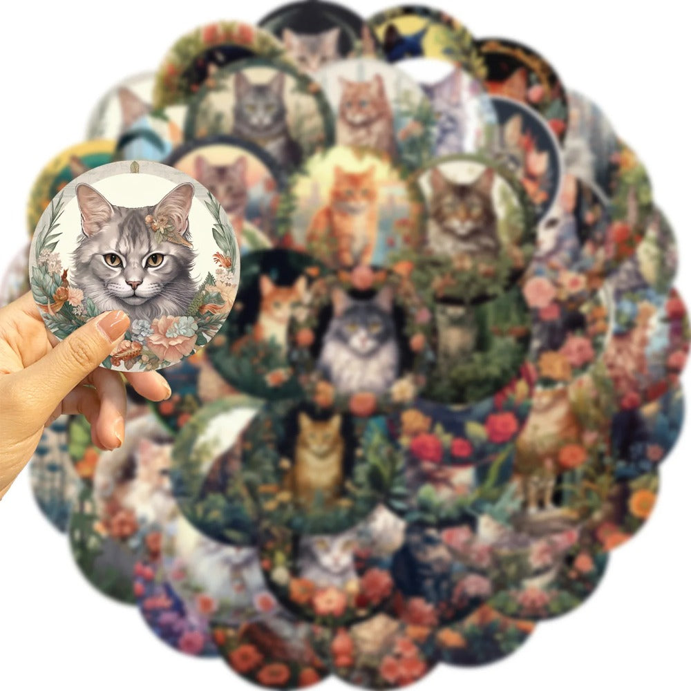 50PCS Purr Post Stickers - Feline Postal Service Decals for Secret Message Journals, Cross-Reality Mail Art & Epistolary Worldbuilding