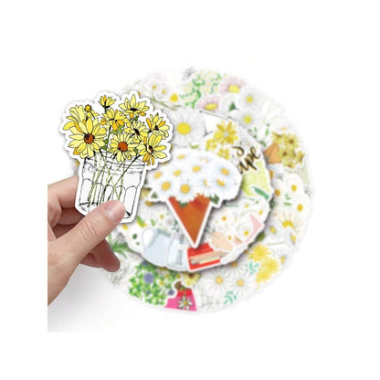 50PCS Cartoon Daisy Mini Flower Doodle Stickers Exquisite, Fashionable, Creative DIY Journal Decorations Suitable for Refrigerators, Guitars, Helmets, Water Bottles, Skateboards, and Stationery Boxes