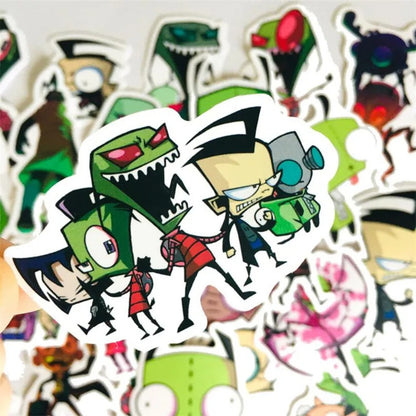 50PCS Cute Cartoon Green Alien Doodle Stickers Exquisite, Fashionable, Creative DIY Journal Decorations Suitable for Cups, Helmets, Skateboards, and Stationery Boxes