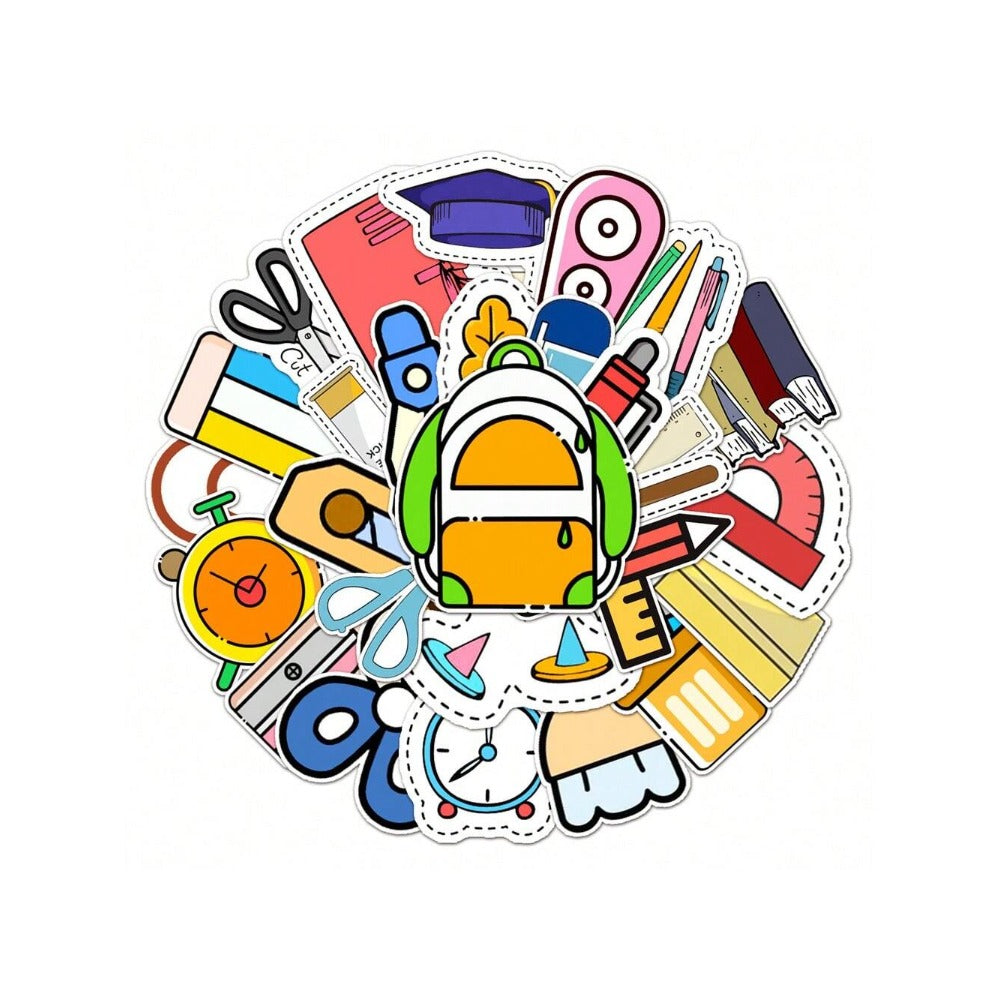 50PCS Ins Style Cartoon Stationery Doodle Stickers Exquisite, Fashionable, Creative DIY Journal Decorations Suitable for Suitcases, Notebooks, Refrigerators, Water Bottles, and Stationery Cases