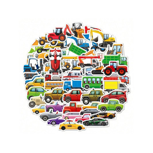 50PCS Cartoon Car Excavator Forklift Graffiti Stickers Exquisite, Stylish, Creative DIY Decorative Decals Suitable for Water Bottles, Helmets, Skateboards, and Stationery Cases