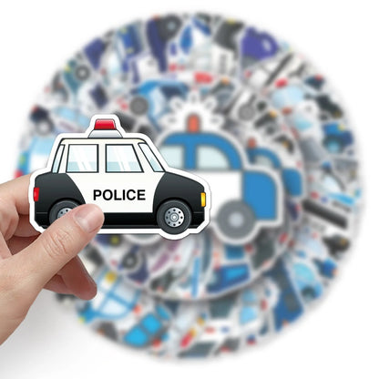 50PCS Cartoon Police Car Graffiti Stickers - Urban Patrol & Authority Theme Vinyl Decals for Street Art Journals, Social Commentary DIY, Edgy Aesthetic Projects & Creative Activism Crafts