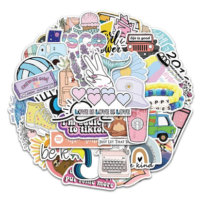 50PCS Trendy Girly Pink Fresh & Cute Doodle Stickers Perfect for Skateboards, Water Bottles, Helmets, Guitars, Exquisite Stationery Boxes, and Desktop Decor Decals