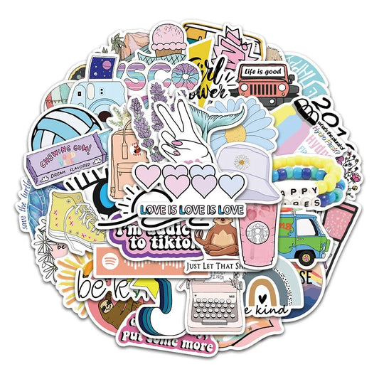 50PCS Trendy Girly Pink Fresh & Cute Doodle Stickers Perfect for Skateboards, Water Bottles, Helmets, Guitars, Exquisite Stationery Boxes, and Desktop Decor Decals