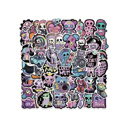 50PCS Purple Gothic Cartoon Halloween Doodle Stickers Exquisite Creative DIY Journal Decorative Decals Suitable for Mugs, Helmets, Guitars, Bags, and Stationery Boxes