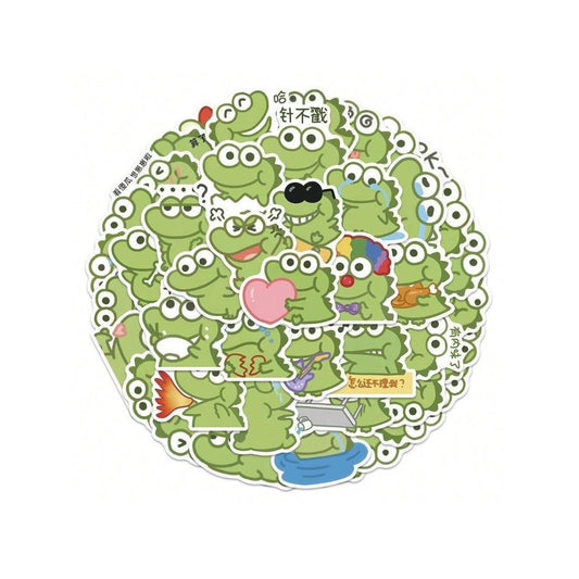 50PCS Cartoon Green Crocodile Animal Doodle Stickers Exquisite Creative Girly DIY Journal Stickers Suitable for Skateboards, Bags, Water Bottles, Helmets, and Stationery Cases