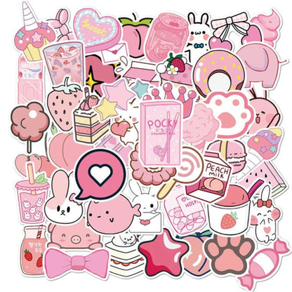 50PCS Cartoon Pink Girl Fresh & Cute Doodle Stickers Exquisite Fashion Creative DIY Journal Decorative Decals Suitable for Cups, Helmets, Skateboards, Refrigerators, Guitars, and Stationery Boxes