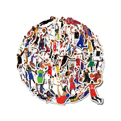 50PCS Cartoon Classic Action Basketball Graffiti Stickers Exquisite and Stylish DIY Creative Decorative Stickers for Notebooks Suitable for Suitcases, Laptops, Skateboards, Water Bottles, and Stationery Cases