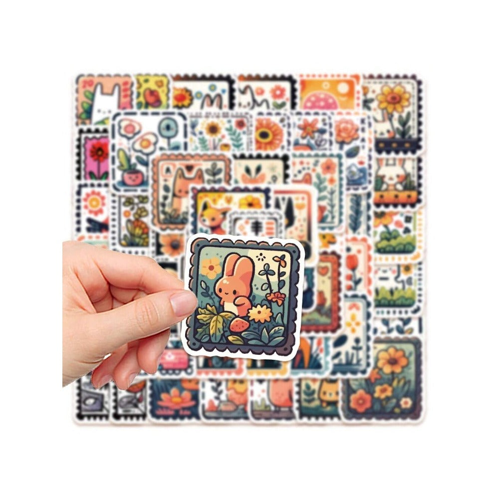 50PCS Cartoon Cute Stamp Doodle Stickers Exquisite Creative DIY Journal Decorative Decals Suitable for Phone Cases, Laptops, Skateboards, Water Bottles, Helmets, and Stationery Boxes
