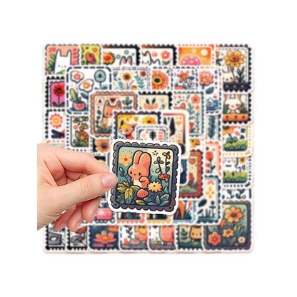 50PCS Cartoon Cute Stamp Doodle Stickers Exquisite Creative DIY Journal Decorative Decals Suitable for Phone Cases, Laptops, Skateboards, Water Bottles, Helmets, and Stationery Boxes