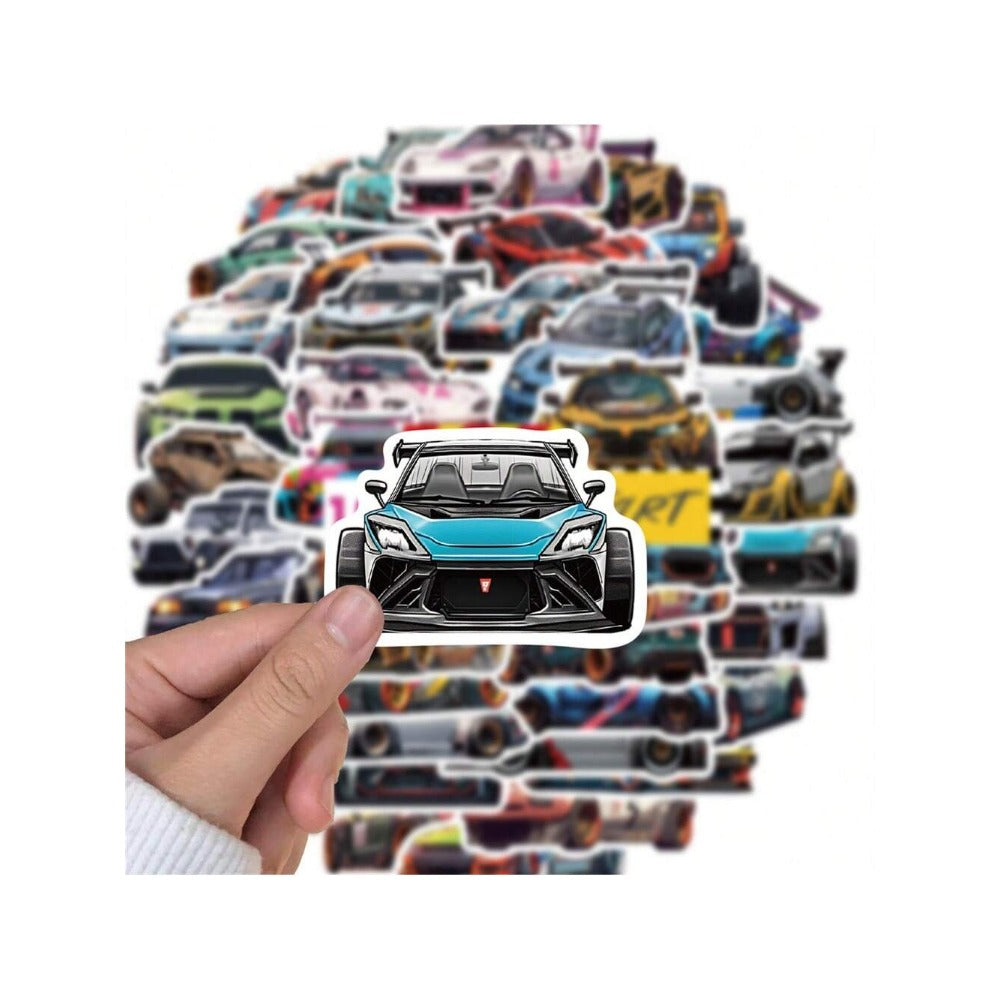 50PCS Cartoon Racing Car Decal Stickers - Stylish & Creative DIY Decorative Decals for Computer Desks, Luggage, Bedside Tables, Stationery Boxes, and Desktop Surfaces