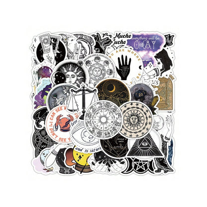 50PCS Cartoon Mystery Astrology Doodle Stickers Exquisite, Fashionable, Creative DIY Journal Decorations Suitable for Skateboards, Laptops, Water Bottles, and Stationery Cases