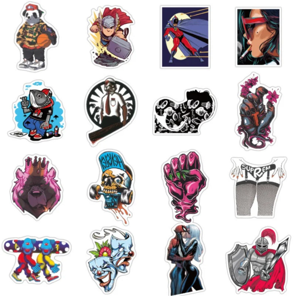 50PCS Fashion Classic Streetwear Cartoon Graffiti Stickers for Bags, Laptops, Guitars, Skateboards, Stationery Boxes, and Desktop Decor