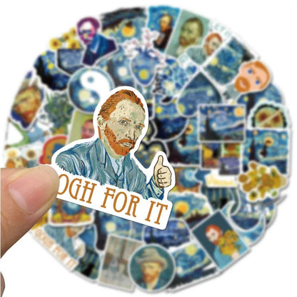 40PCS Van Gogh Doodle Art Oil Painting Stickers for Notebooks, Water Bottles, Skateboards, and Stationery Boxes Exquisite Art Decoration Decals