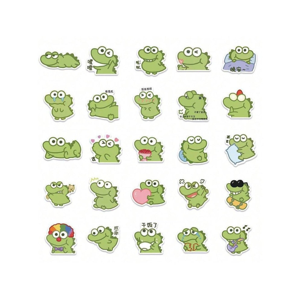 50PCS Cartoon Green Crocodile Animal Doodle Stickers Exquisite Creative Girly DIY Journal Stickers Suitable for Skateboards, Bags, Water Bottles, Helmets, and Stationery Cases