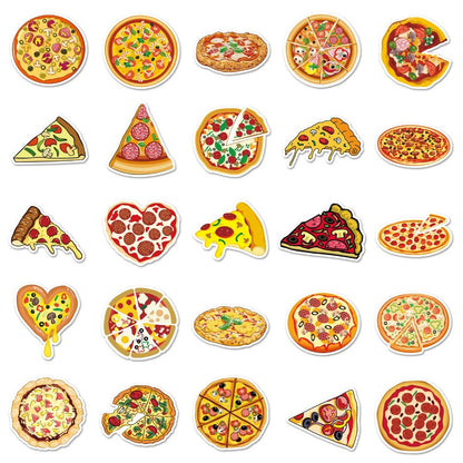 50PCS Pizza Food Doodle Stickers, Cute Cartoon Slice Vinyl Decals for Foodies, Laptops, Lunch Boxes