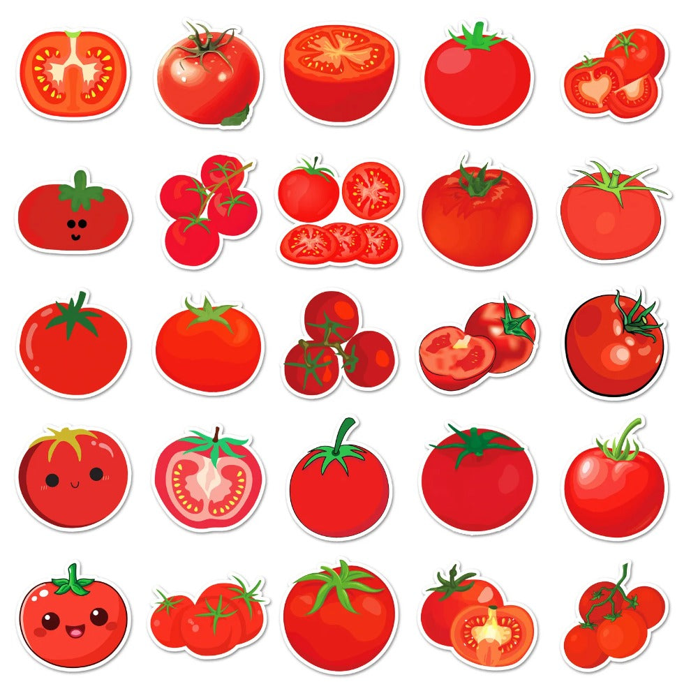 50PCS Cute Tomato Plant Doodle Stickers, Adorable Gardening Vegetable Vinyl Decals for Water Bottle Laptop, Farmhouse Kitchen Decor, Scrapbook Planner Journal